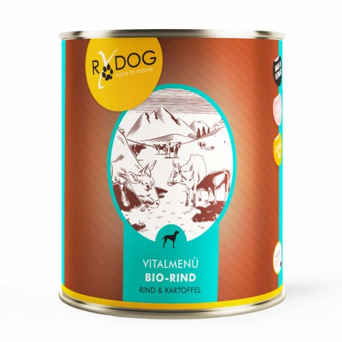 Hund Nassfutter RyDog Vitalmenü Bio-Rind 800g 6 Stück -1- Anifit